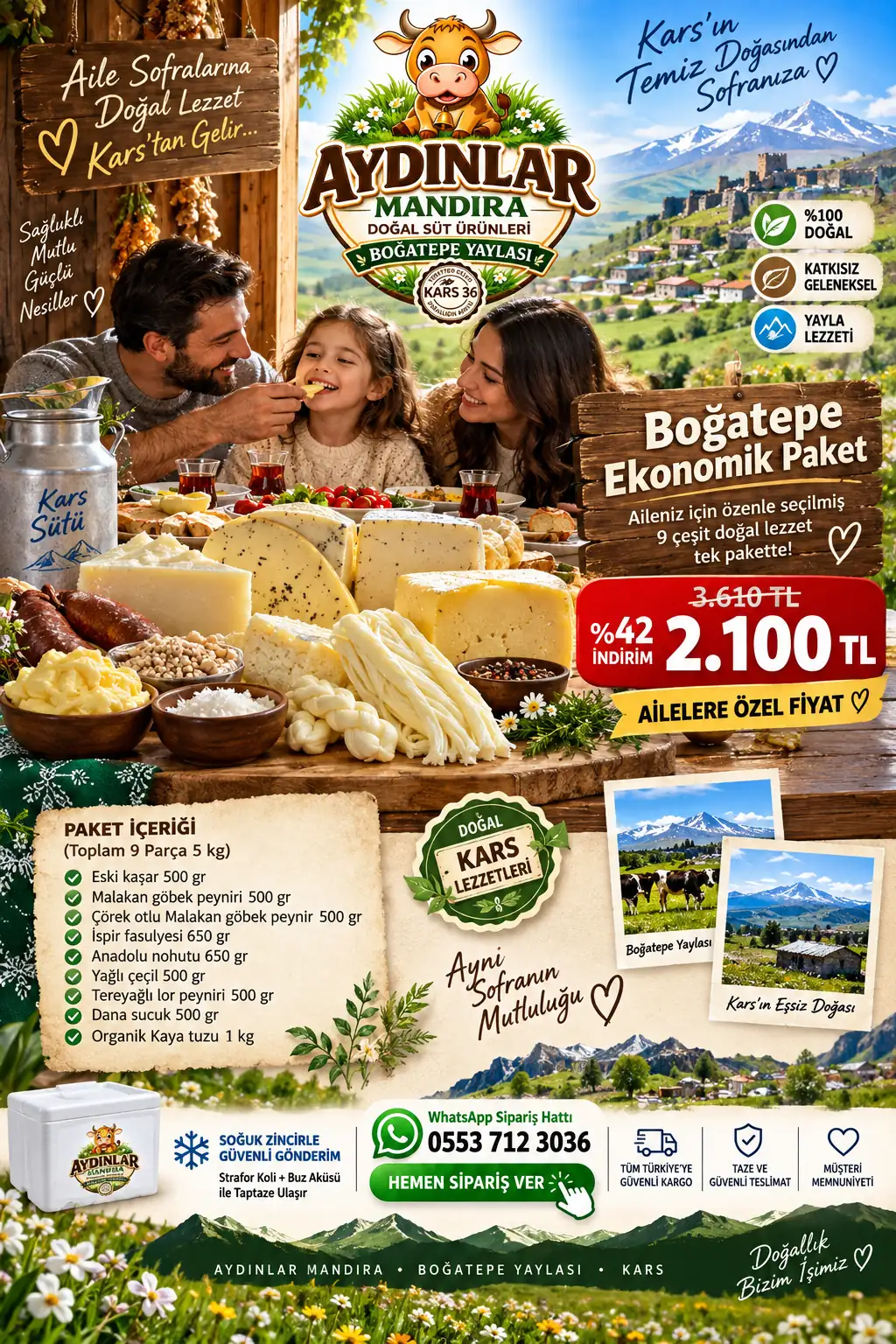 🧺🧀 Boğatepe Yaylası Aile Ekonomik Paketi | 9 Çeşit – 5 KG